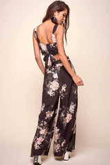 Black Floral Print Square Neck Sleeveless Fitted Crop Top