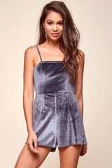 Charcoal Grey Velvet Strapless Open Back Mini Romper