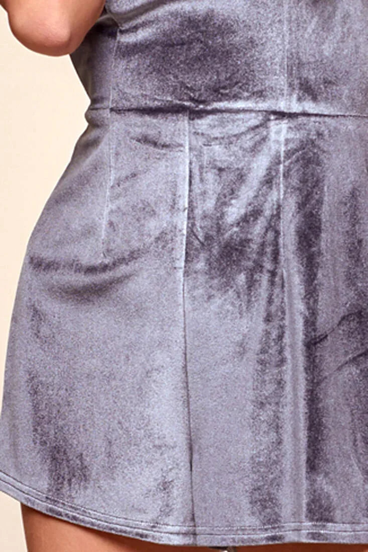 Charcoal Grey Velvet Strapless Open Back Mini Romper