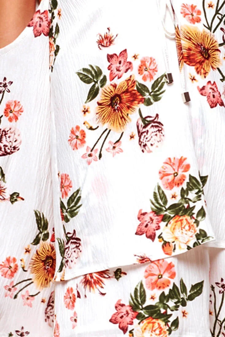 White Floral Cold Shoulder Spaghetti Strap Layered Romper
