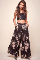 Black Floral Print High Waist Wide Leg Palazzo Pants